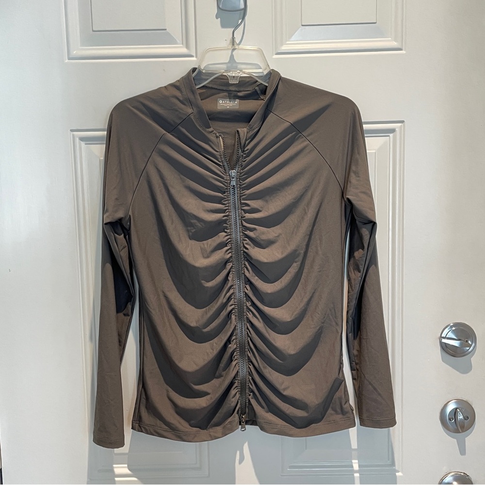 Athleta Gray Active Performance Ruched Full Zip-Up Workout Jacket Size Medium